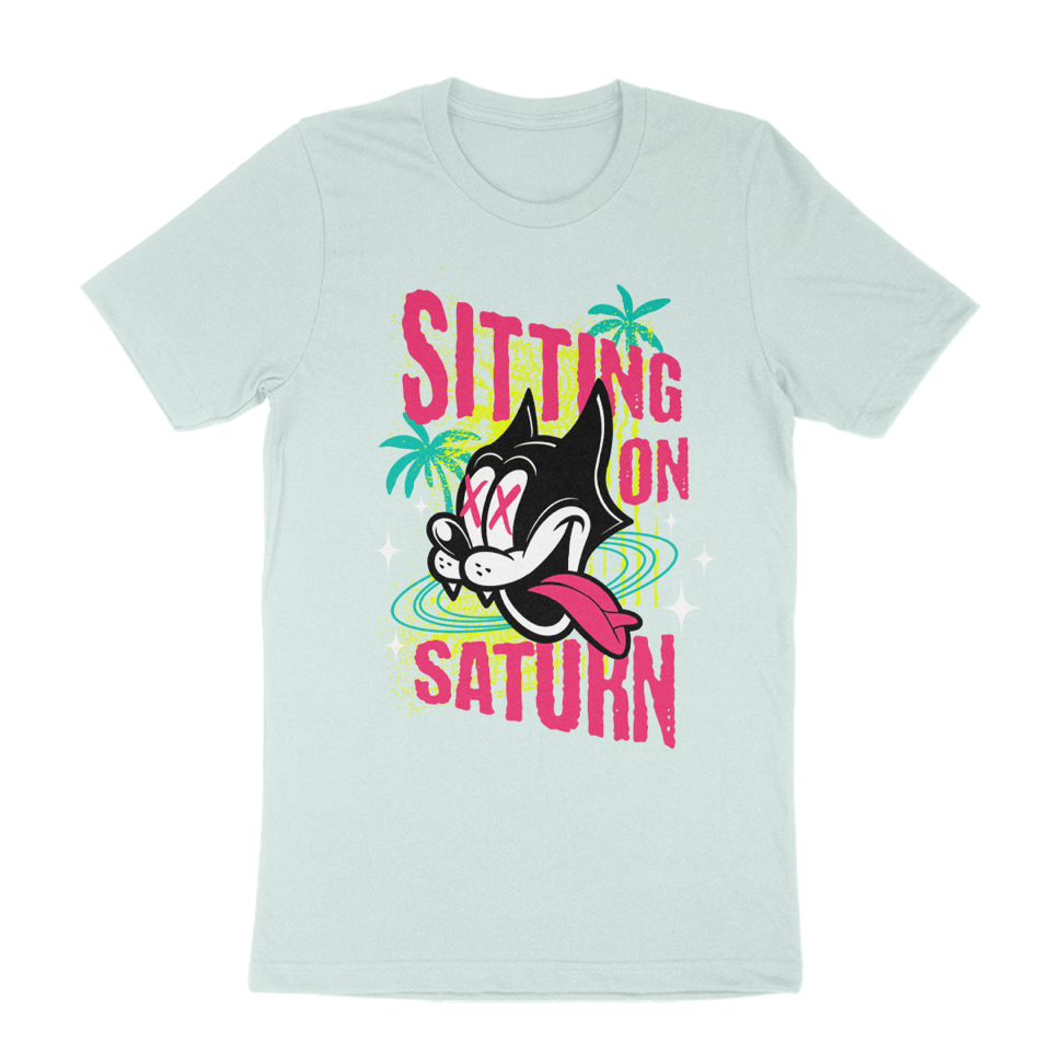 Sitting On Saturn "Cat Palm Tree" Mint Green T-Shirt