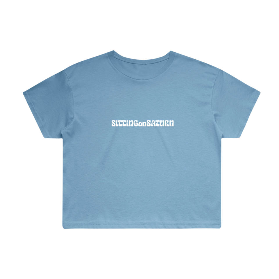 Sitting On Saturn "Logo" Blue Womens Crop T-Shirt