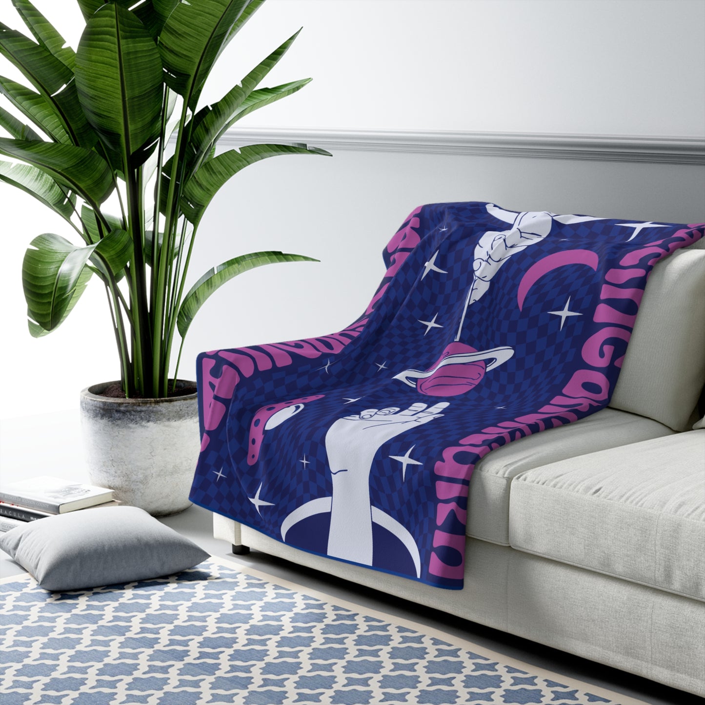 Sitting On Saturn "Hands In Space" Sherpa Fleece Blanket